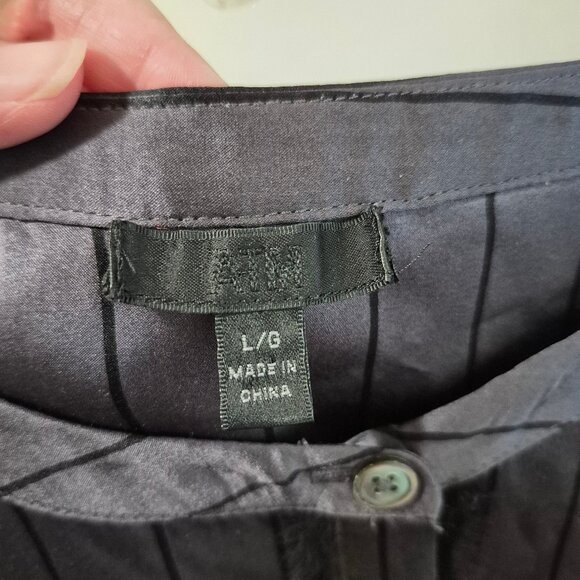 ATM Grey Silk Striped Tuxedo Pajama Blouse Size L Designer WorkMenswearInspired - Picture 15 of 16